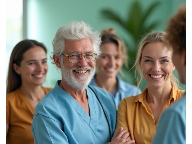 A diverse group of adults confidently smiling after a health check-up, symbolizing preventive health.