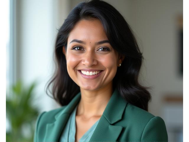 Portrait of Dr. Anya Sharma, a warm and knowledgeable woman, nutritionist by profession.