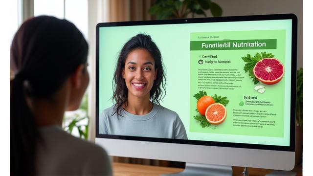 Functional Nutrition workshop screen with a certified nutritionist leading a virtual session.