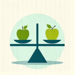 Illustration of a scale and healthy food, representing weight management.